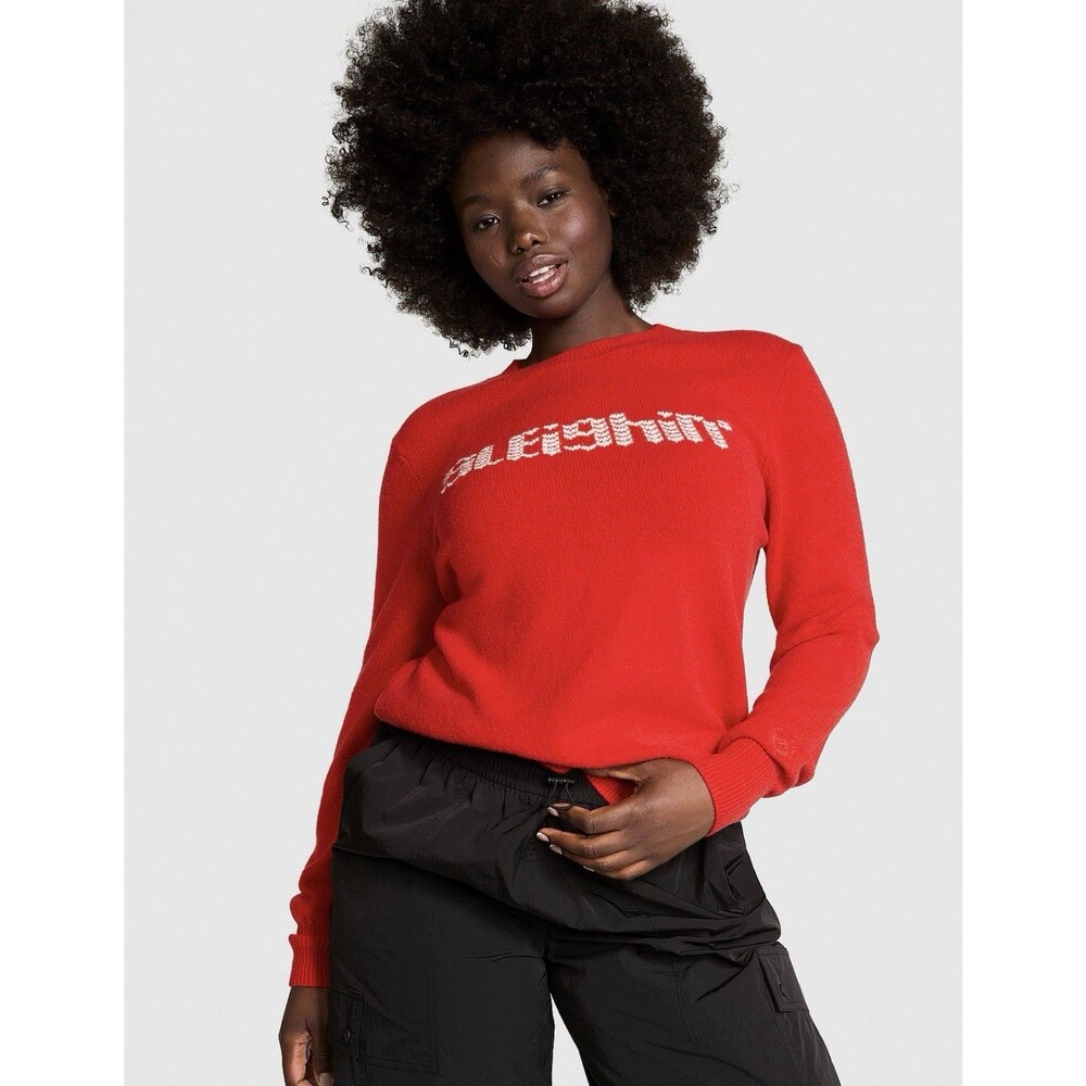 Victoria’s Secret PINK Sweater SLEIGHIN’ Red Pepper XL Crew Knit Holiday NWT